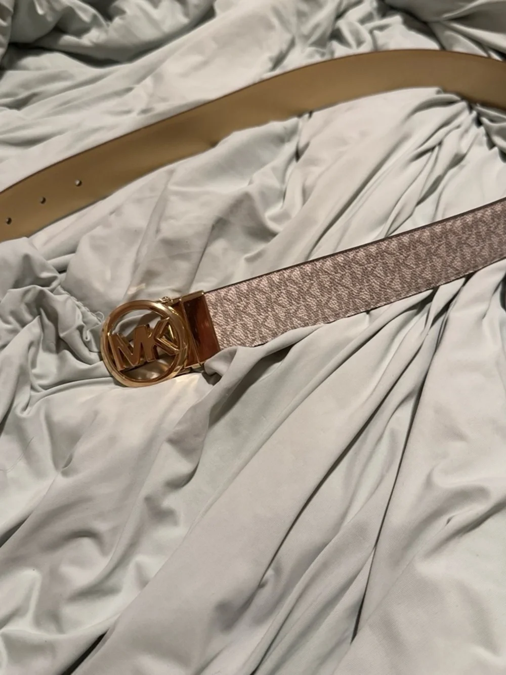 Michael Kors Gold MK Logo Reversible Beige/Tan Belt